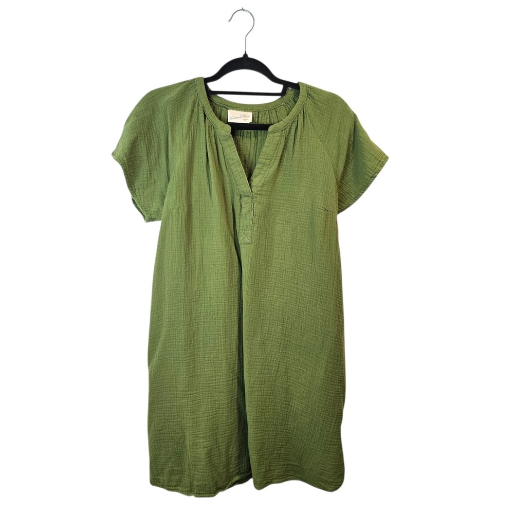 Universal Thread Dress Women Medium Green Gauze Short Sleeve Pockets Shift Mini